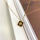 Shell Square Pendant Stainless Steel Necklace Type A - Black & Gold - One Size
