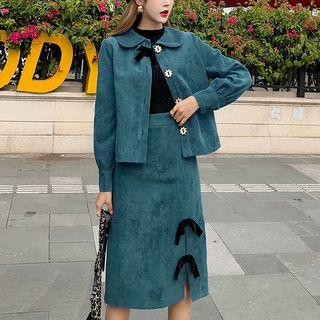 Set: Buttoned Corduroy Jacket + Midi Shift Skirt