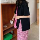 Short-sleeve Plain Loose-fit T-shirt / Floral Print Skirt