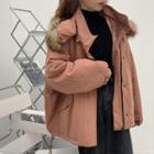 Fluffy Trim Hooded Jacket Dark Pink - One Size