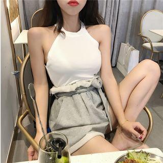Plain Halter Top / Loose-fit High-waist Shorts