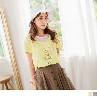 Mock Two Piece Giraffe Printing Short-sleeve Top