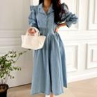 Denim Long Shirtwaist Dress Light Blue - One Size