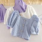 Plain Pearl Button Short-sleeve Top