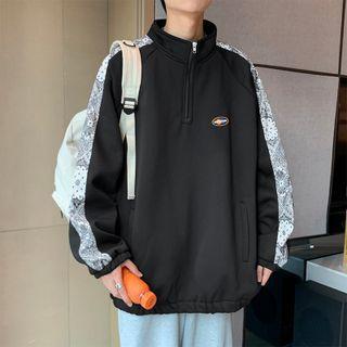 Mock-neck Printed Zip Oversize Sweatshirt