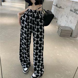 Ribbon-print Wide-leg Pants