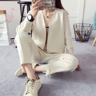 Set: V-neck Zip Cardigan + Slim Fit Pants