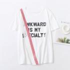 Short-sleeve Letter Lace Paneled T-shirt White - One Size