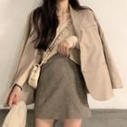 Single-breasted Blazer / Ribbed Long-sleeve Knit Top / Mini A-line Skirt