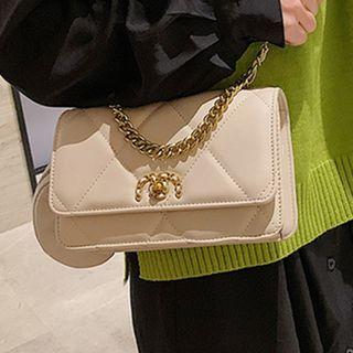 Set: Faux Leather Quilted Crossbody Bag + Pouch