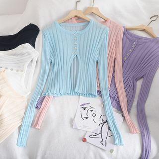 Long-sleeve Ribbed Basic Knit Cardigan