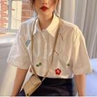 Embroidered Short Sleeve Shirt White - One Size