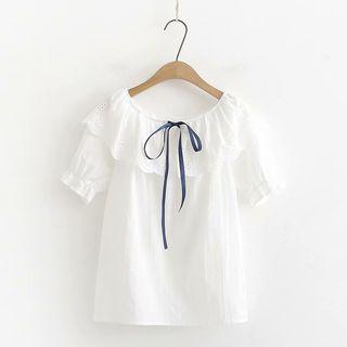 Short-sleeve Ruffled Lace Paneled Top