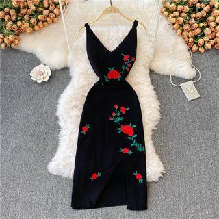 V Neck Embroidered Tank Dress