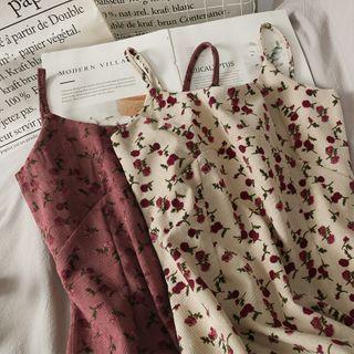 Floral Ruffled-hem Sleeveless Midi Dress
