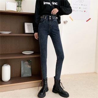 High-waist Belted Skinny Jeans