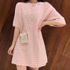 Elbow-sleeve Cold Shoulder Striped Mini T-shirt Dress