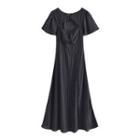Short-sleeve Dotted Cutout Slit Midi A-line Dress