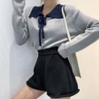 Color-block Sweater / Plain Shorts