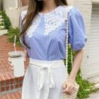 Crochet-collar Tie-back Blouse