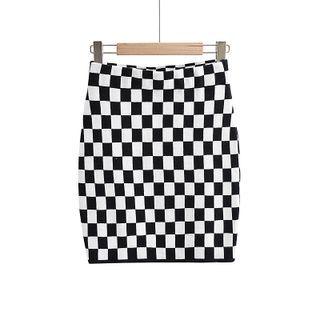 Checkerboard Knit Mini Pencil Skirt