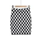 Checkerboard Knit Mini Pencil Skirt