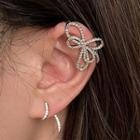 Bow Rhinestone Cuff Earring 1 Pair - Silver - One Size