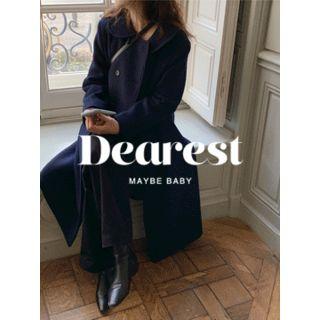 Round-collar Double-breasted Wool Blend Coat One Size