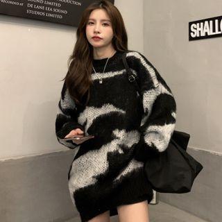 Round-neck Long-sleeve Sweater Black - One Size