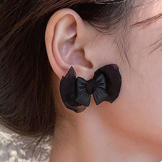 Mesh Bow Ear Stud 1 Pair - Black - One Size