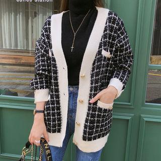Metal-button Loose-fit Tweed Cardigan Black - One Size