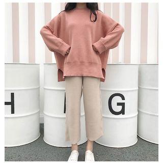 Side-slit Oversize Sweater / Cropped Knit Wide-leg Pants / Set