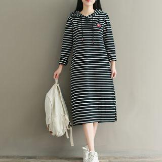 Stripe Long-sleeve Hooded Dress