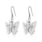 14k Italian White Gold Diamond Cut 3d Butterfly Dangle Drop Fishhook Earrings