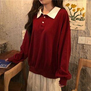 Contrast-collar Polo Sweatshirt