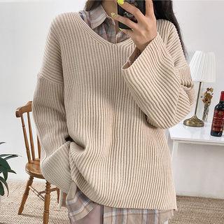 V-neck Loose-fit Rib Sweater