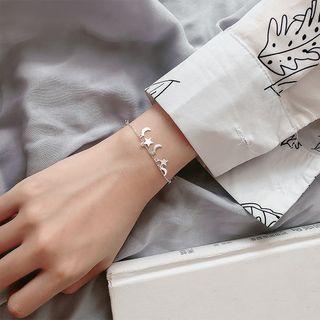 925 Sterling Silver Moon & Star Bracelet As Shown In Figure - One Size