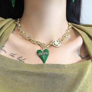 Heart Pendant Smiley Alloy Choker / Heart Alloy Dangle Earring