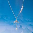 Whale Tail Faux Pearl Pendant Alloy Necklace White - One Size