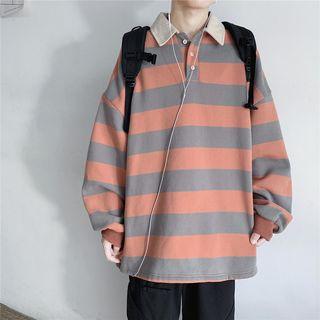 Striped Long-sleeve Oversize Polo Shirt