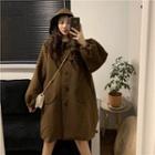 Hooded Buttoned Coat Coffee - One Size