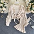 Set: Tie-front Light Jacket + Shirred Tank Top