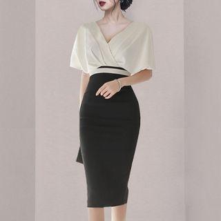 Short-sleeve V-neck Midi Bodycon Dress