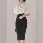Short-sleeve V-neck Midi Bodycon Dress