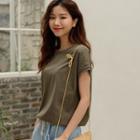 Cap-sleeve Banded-hem T-shirt