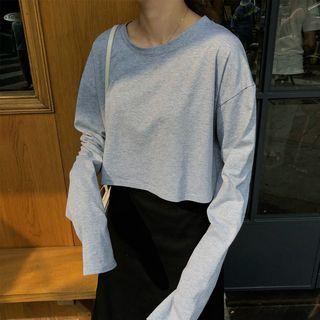 Crew Neck Plain Long-sleeve T-shirt