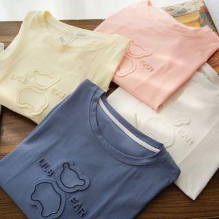 Couple Matching Elbow-sleeve Embossed T-shirt