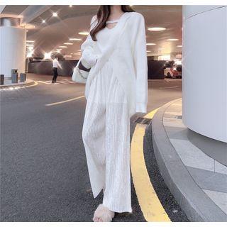 Spaghetti Strap Knit Crop Top / Sweater / Wide-leg Pants