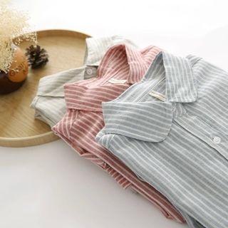 Pinstriped Linen-blend Blouse