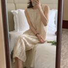Sleeveless Floral Lace Midi Smock Dress Almond - One Size